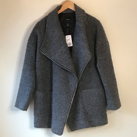 NWT Forever 21 Grey Boucle Jacket with Oversized Collar - Picture 2 of 7